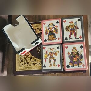 King Hearts Ceramic Coasters Cork Backed Queen Jester Knight Hand Painted